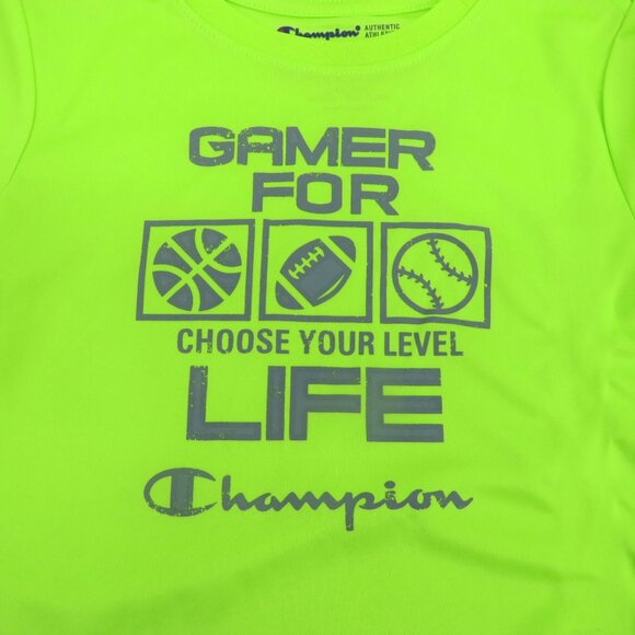 Champion Youth Gamer For Life Neon Green T-Shirt 5/6 NWT - Picture 2 of 3
